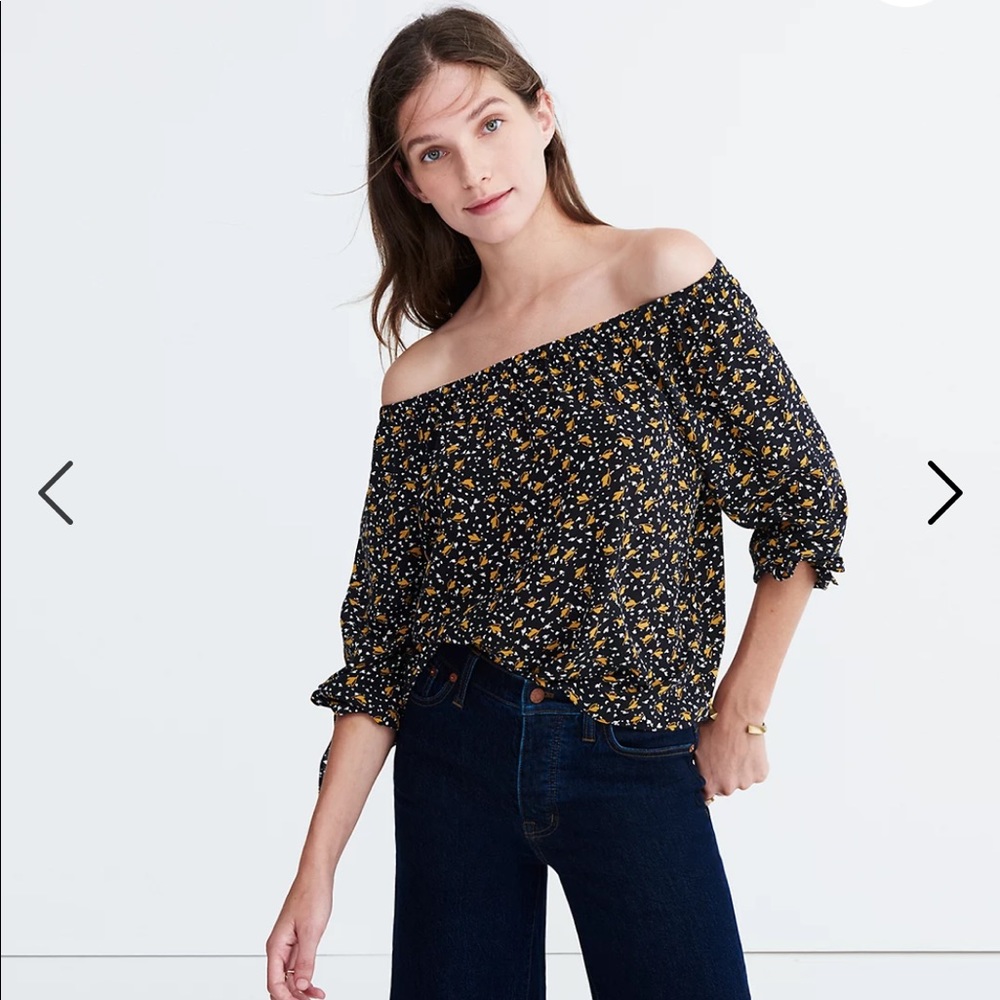 Madewell silk floral off the shoulder blouse